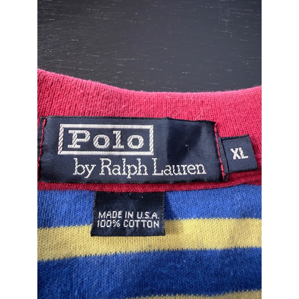 Polo Ralph Lauren Rugby Shirt Mens XL Red Multi Stripe Long Sleeve Vintage USA - Picture 4 of 8